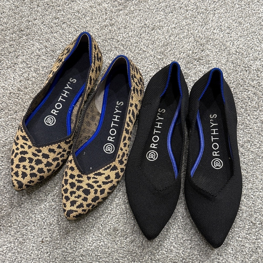 Rothy's Leopard Print and Black Flats Sz 5.5